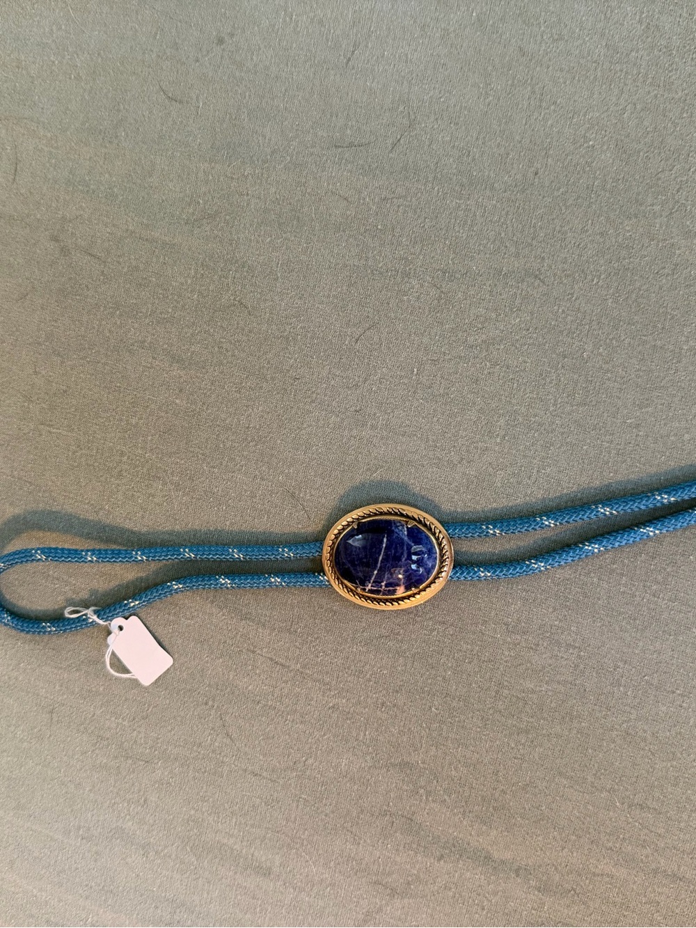 Gold-Bezel Blue Stone Slide Necklace on Teal Cord